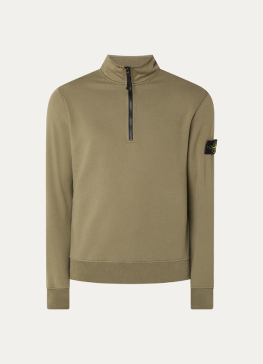 Stone Island S0051 sweater met halve rits en logo - voorkant 4 legergroen
