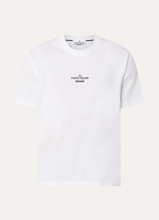 Stone Island S0091 Archivio T-shirt met logo- en backprint - voorkant wit