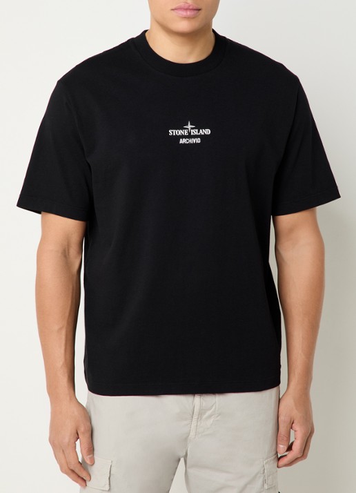 Stone Island S0091 Archivio T-shirt met logo- en backprint - achterkant zwart