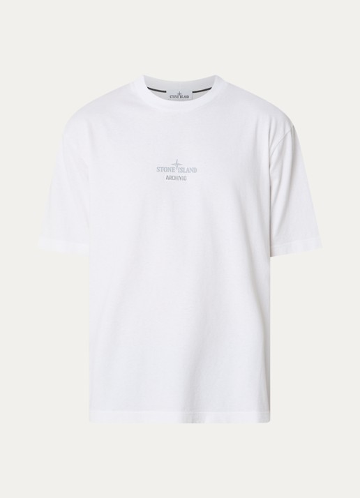 Stone Island S0091 T-shirt met logo- en backprint - voorkant 2 wit