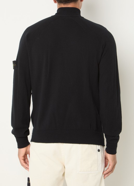 Stone Island S00A1 fijngebreide pullover in wolblend met halve rits - achterkant 3 zwart