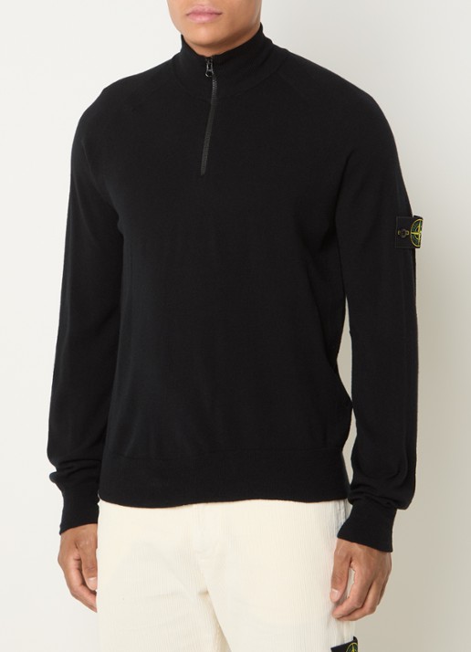 Stone Island S00A1 fijngebreide pullover in wolblend met halve rits