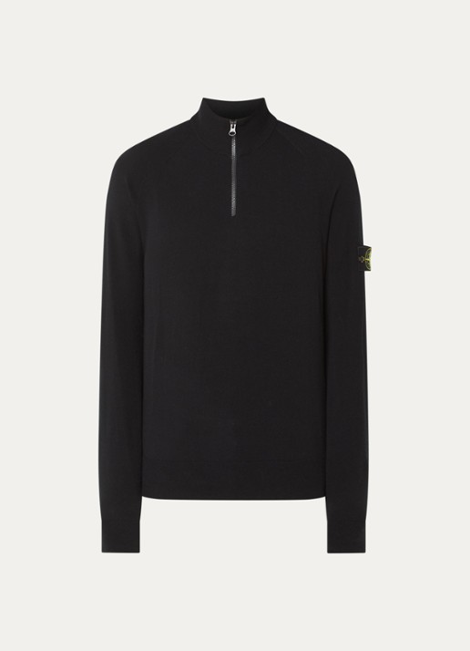 Stone Island S00A1 fijngebreide pullover in wolblend met halve rits - voorkant 4 zwart