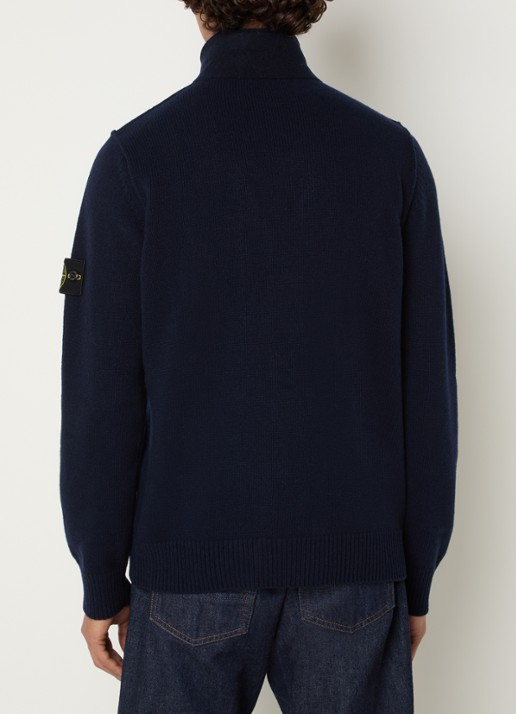Stone Island S00A3 fIjngebreid vest in wolblend met logo - achterkant donkerblauw