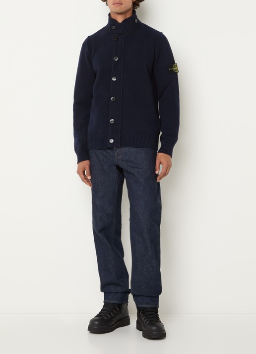 Stone Island S00A3 fIjngebreid vest in wolblend met logo - voorkant 5 donkerblauw