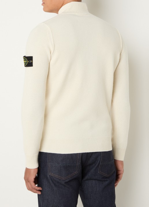 Stone Island S00A3 fijngebreide trui in wolblend met logo - achterkant ivoor