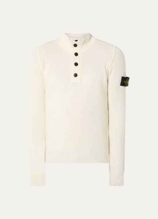 Stone Island S00A3 fijngebreide trui in wolblend met logo - voorkant 4 ivoor