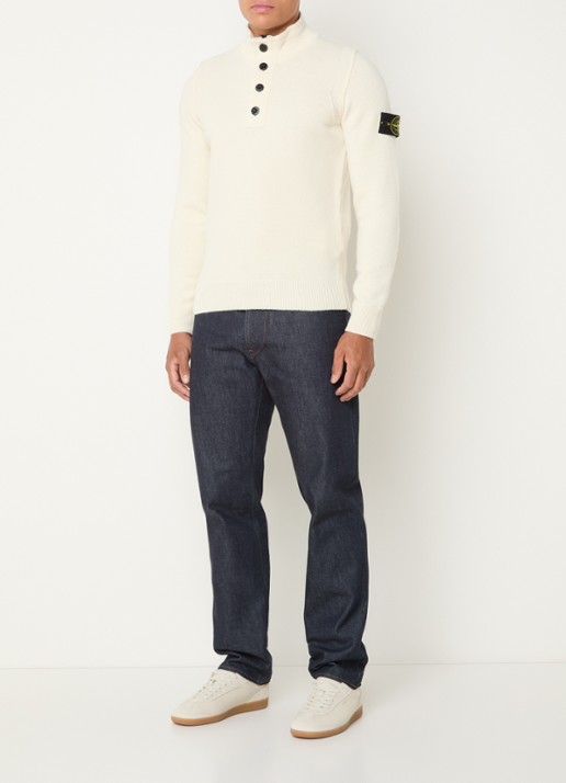 Stone Island S00A3 fijngebreide trui in wolblend met logo - voorkant 5 ivoor