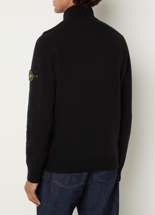 Stone Island S00A3 fijngebreide trui in wolblend met logo - achterkant zwart