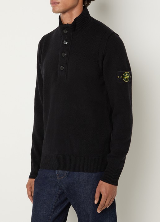 Stone Island S00A3 fijngebreide trui in wolblend met logo - detail 2 zwart