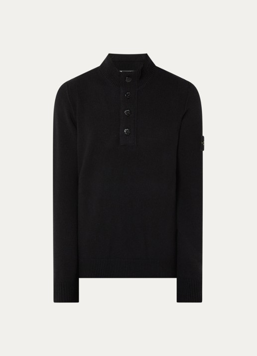 Stone Island S00A3 fijngebreide trui in wolblend met logo - voorkant 4 zwart