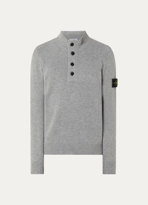 Stone Island S00A3 fijngebreide trui in wolblend met logo - voorkant 3 lichtgrijs