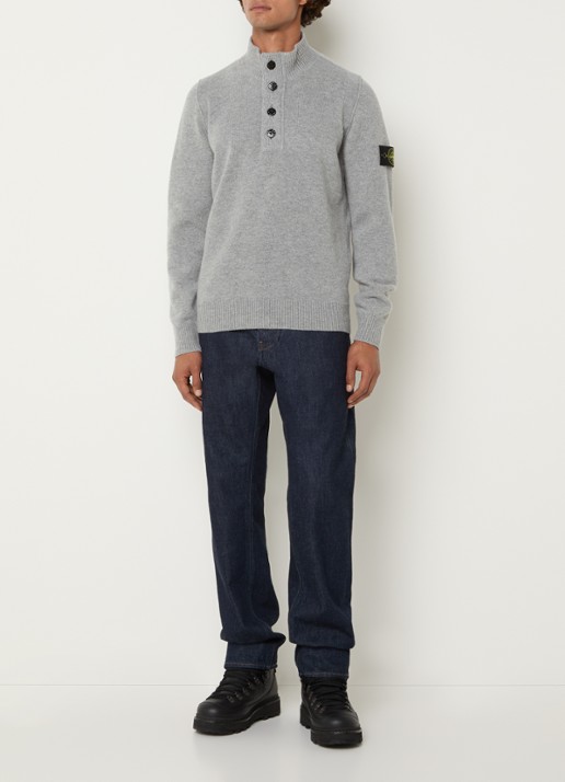 Stone Island S00A3 fijngebreide trui in wolblend met logo - voorkant 4 lichtgrijs