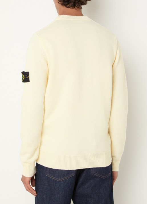 Stone Island S00A3 fijngebreide trui in wolblend met logo - achterkant 5 gebroken wit