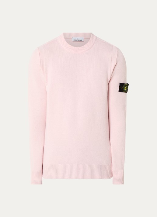 Stone Island S00A3 fijngebreide trui in wolblend met logo - voorkant 2 lichtroze