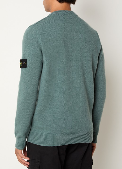 Stone Island S00A3 fijngebreide trui in wolblend met logo - achterkant zeegroen