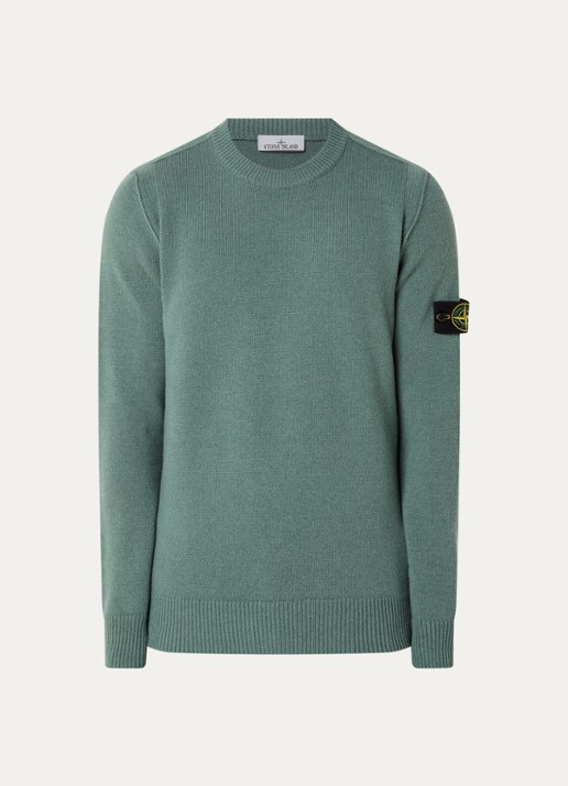 Stone Island S00A3 fijngebreide trui in wolblend met logo - voorkant 4 zeegroen