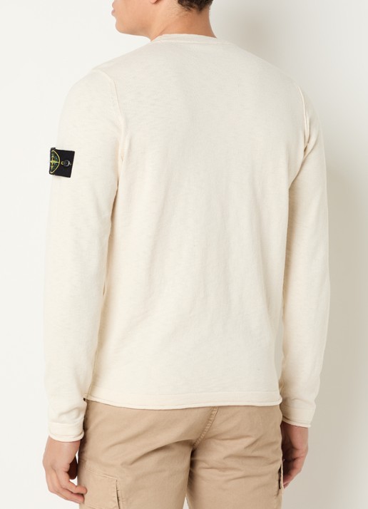 Stone Island S00B0 fijngebreide pullover met logo - achterkant creme
