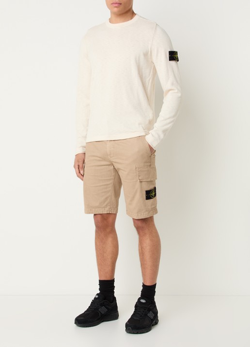 Stone Island S00B0 fijngebreide pullover met logo - voorkant 5 creme