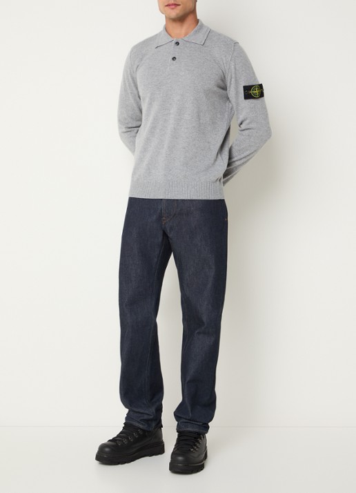 Stone Island S00B4 fijngebreide trui van scheerwol met polokraag - voorkant 2 grijs
