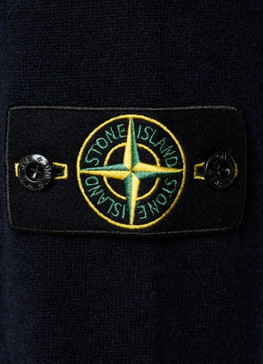 Stone Island S00B4 fijngebreide trui van scheerwol met polokraag - detail 5 donkerblauw