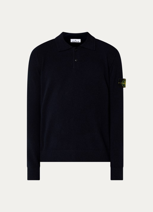 Stone Island S00B4 fijngebreide trui van scheerwol met polokraag - voorkant donkerblauw