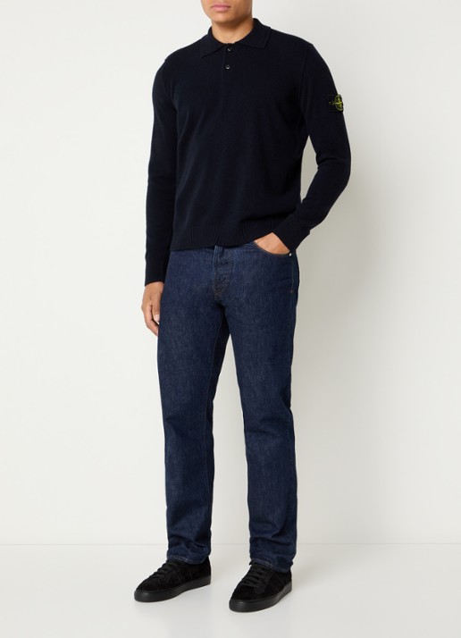 Stone Island S00B4 fijngebreide trui van scheerwol met polokraag - voorkant 2 donkerblauw