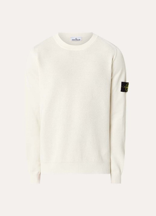 Stone Island S00B5 fijngebreide trui met logoborduring - voorkant ivoor