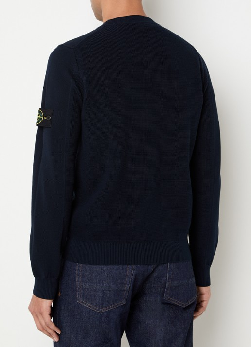Stone Island S00B5 fijngebreide trui met logoborduring - achterkant 5 donkerblauw