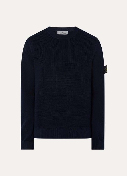 Stone Island S00B5 fijngebreide trui met logoborduring - voorkant donkerblauw