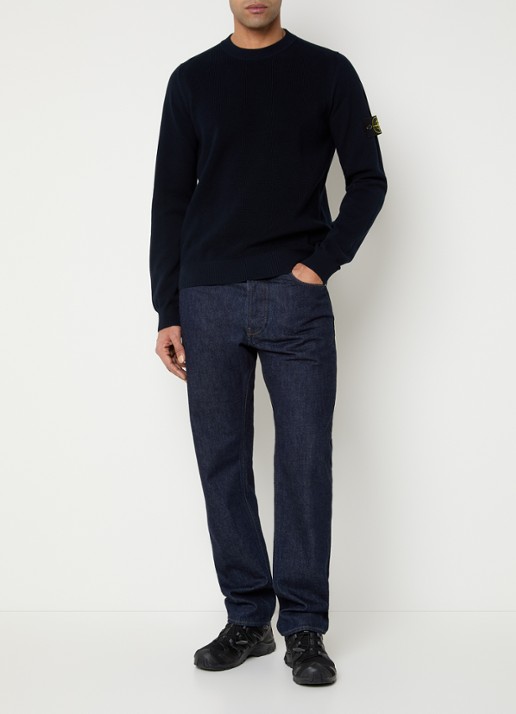 Stone Island S00B5 fijngebreide trui met logoborduring - voorkant 2 donkerblauw