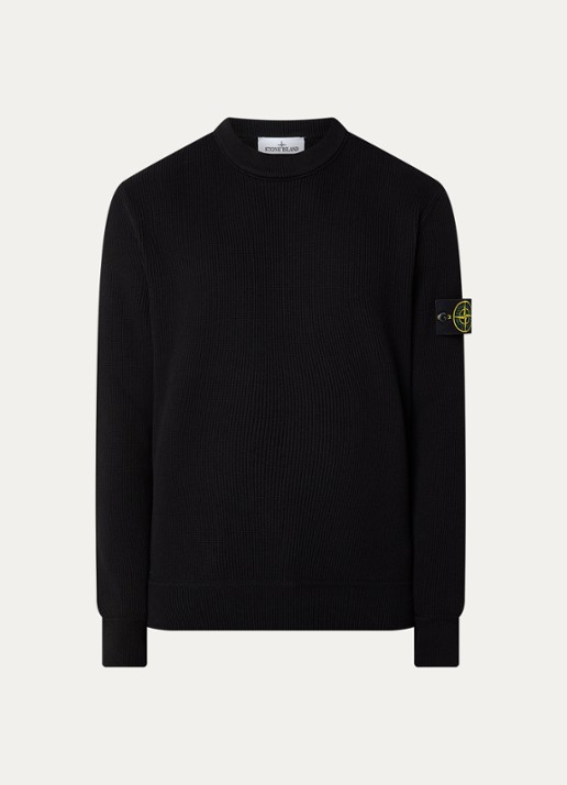 Stone Island S00D8 fijngebreide trui met logo - voorkant 4 zwart