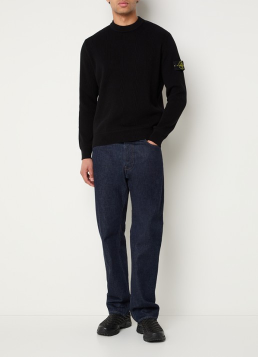 Stone Island S00D8 fijngebreide trui met logo - voorkant 5 zwart
