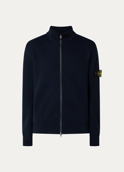 Stone Island S00D8 ribgebreid vest met logo - voorkant donkerblauw