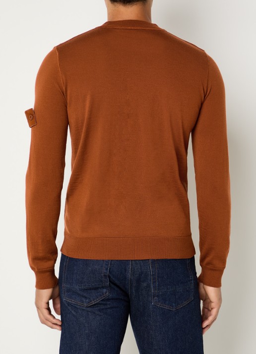 Stone Island S00FC fijngebreide trui van scheerwol met logo - achterkant 5 bruin
