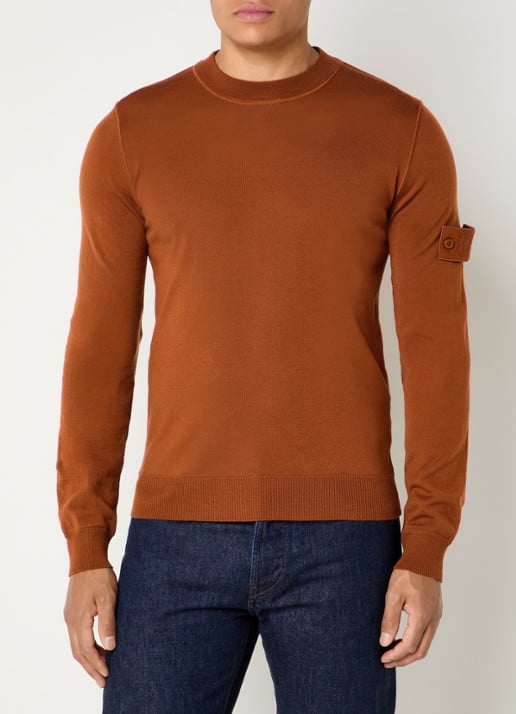 Stone Island S00FC fijngebreide trui van scheerwol met logo - detail 3 bruin