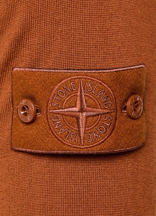 Stone Island S00FC fijngebreide trui van scheerwol met logo - detail 4 bruin