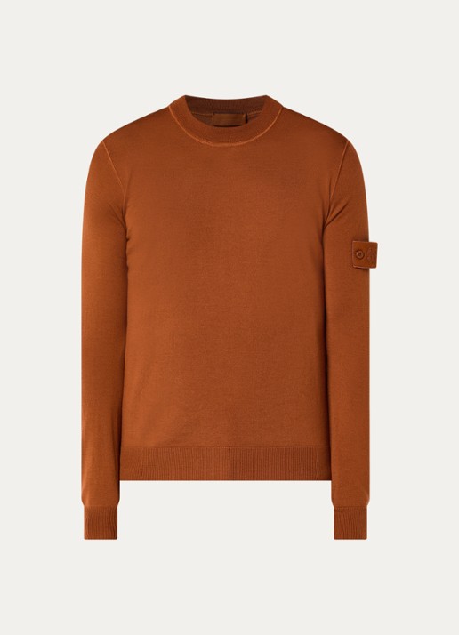 Stone Island S00FC fijngebreide trui van scheerwol met logo - voorkant bruin