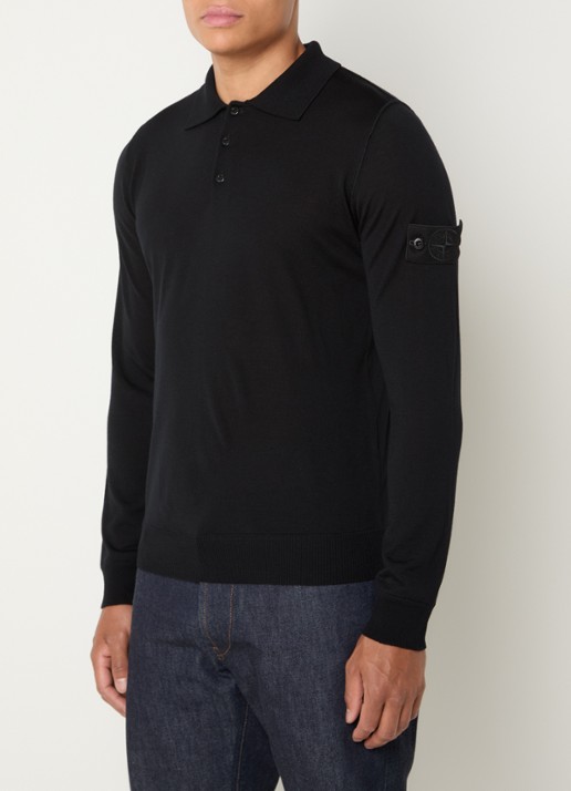 Stone Island S00FC regular fit polo van scheerwol - detail 4 zwart