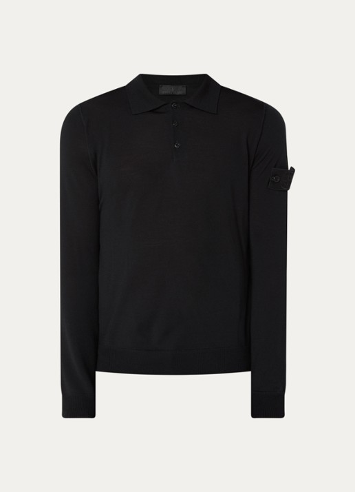 Stone Island S00FC regular fit polo van scheerwol - voorkant 2 zwart