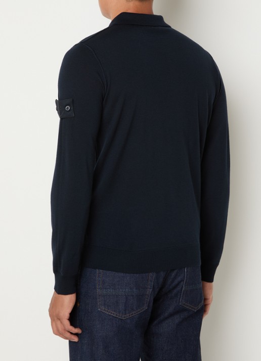 Stone Island S00FC regular fit polo van scheerwol - achterkant donkerblauw