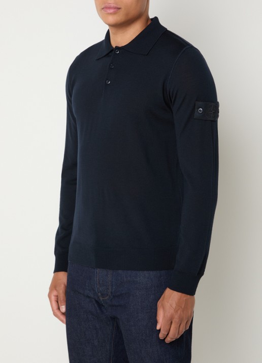 Stone Island S00FC regular fit polo van scheerwol - detail 2 donkerblauw