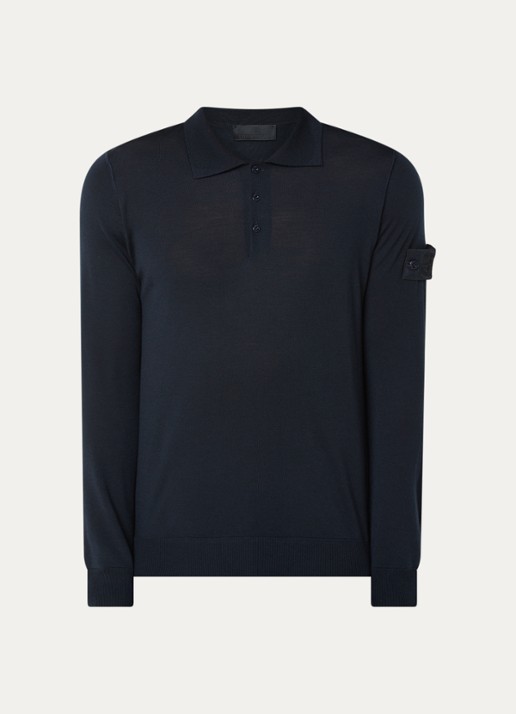 Stone Island S00FC regular fit polo van scheerwol - voorkant 4 donkerblauw