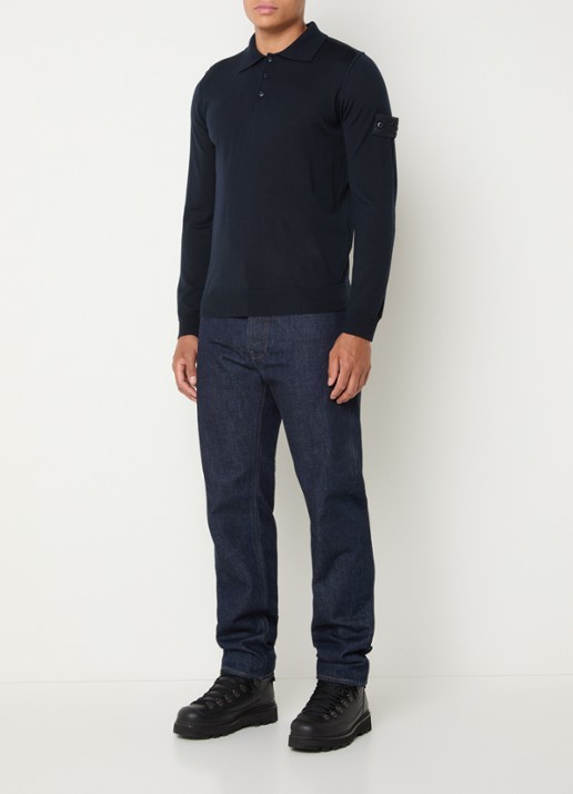 Stone Island S00FC regular fit polo van scheerwol - voorkant 5 donkerblauw