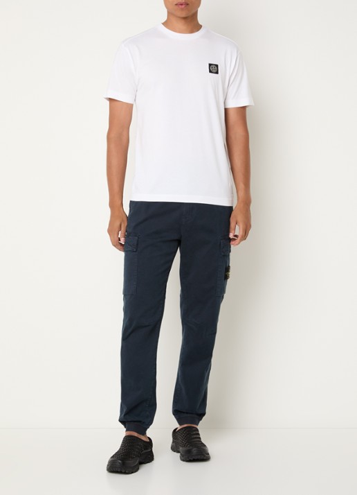 Stone Island S00L1 tapered fit cargobroek met steekzakken en logo - voorkant 6 donkerblauw