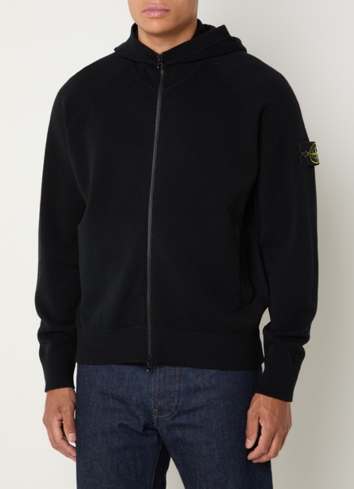 Stone Island S01A1 fijngebreid vest in scheerwolblend met logo - detail zwart
