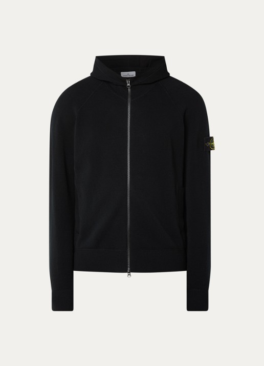 Stone Island S01A1 fijngebreid vest in scheerwolblend met logo - voorkant 4 zwart