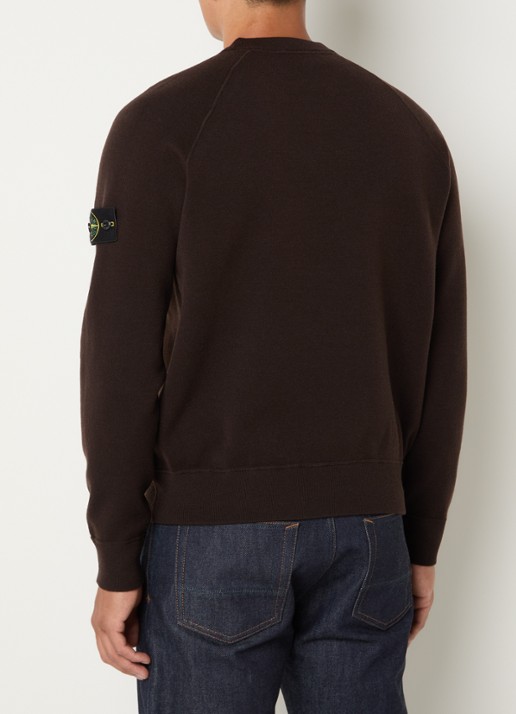 Stone Island S01A1 fijngebreide trui in scheerwolblend met logo - achterkant bruin