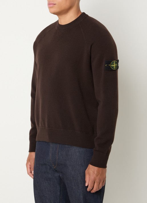 Stone Island S01A1 fijngebreide trui in scheerwolblend met logo - detail 2 bruin