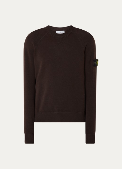 Stone Island S01A1 fijngebreide trui in scheerwolblend met logo - voorkant 4 bruin